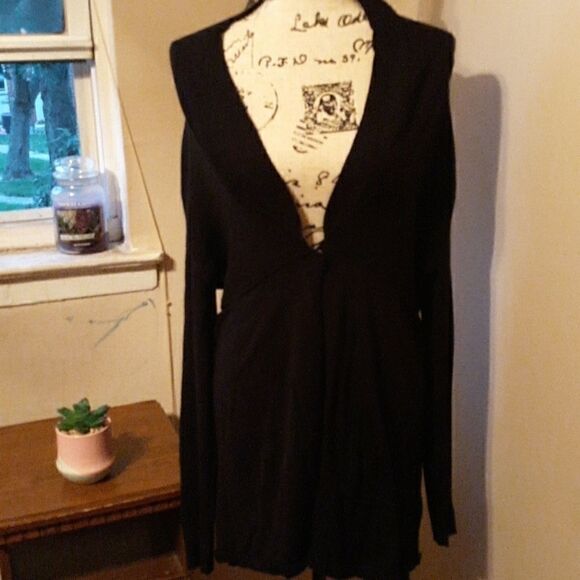 VINTAGE OPEN FRONT COTTON? BLACK CARDIGAN SWEATER MEDIUM/LARGE - Picture 1 of 3